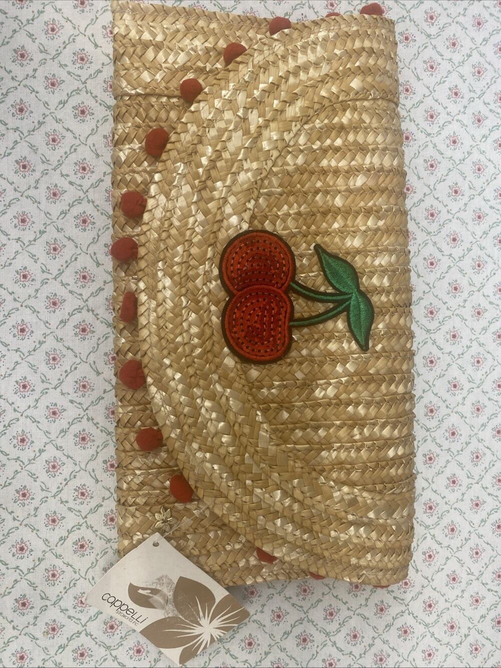 Straw Clutch With Cherries